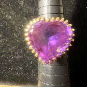 Vintage 14K Gold Oversized 22mm Heart Faux Amethyst Cocktail Ring Size 8